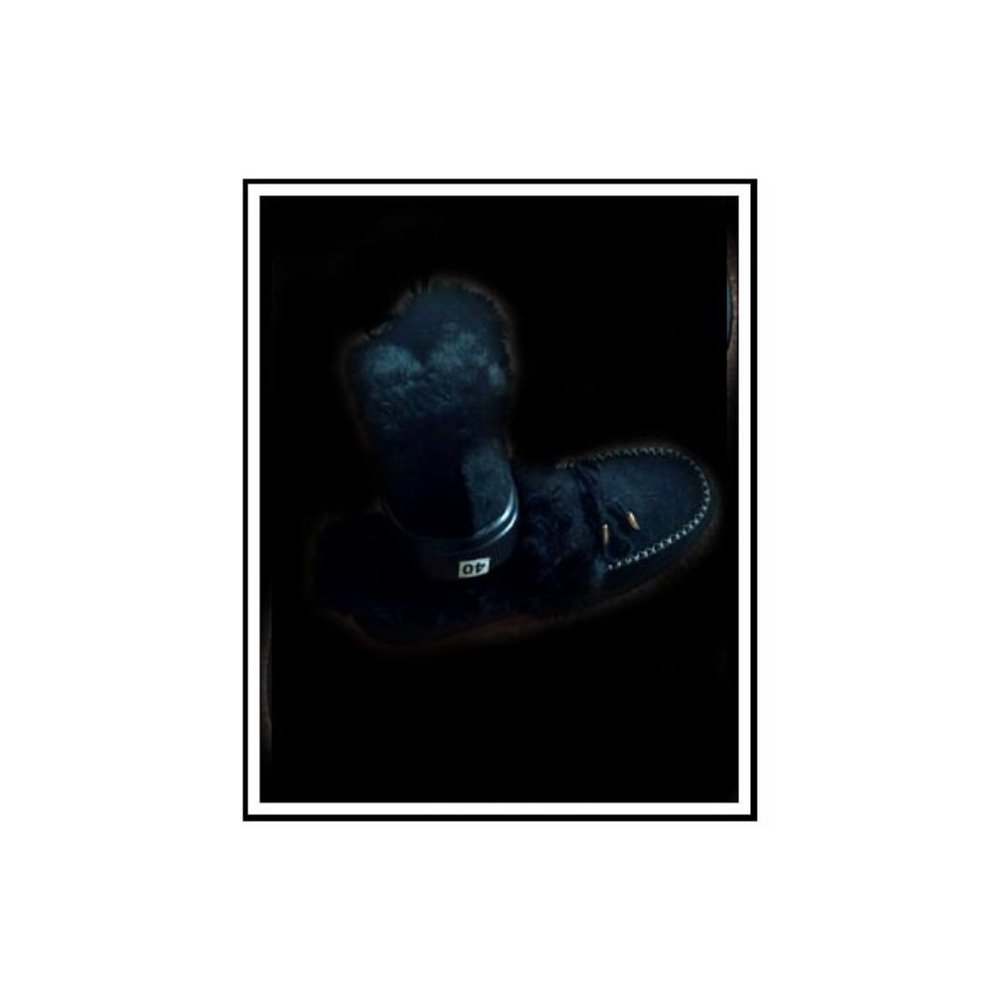 New Women's Shearling (Sheep, Mouton) Black Warm Winter Slippers